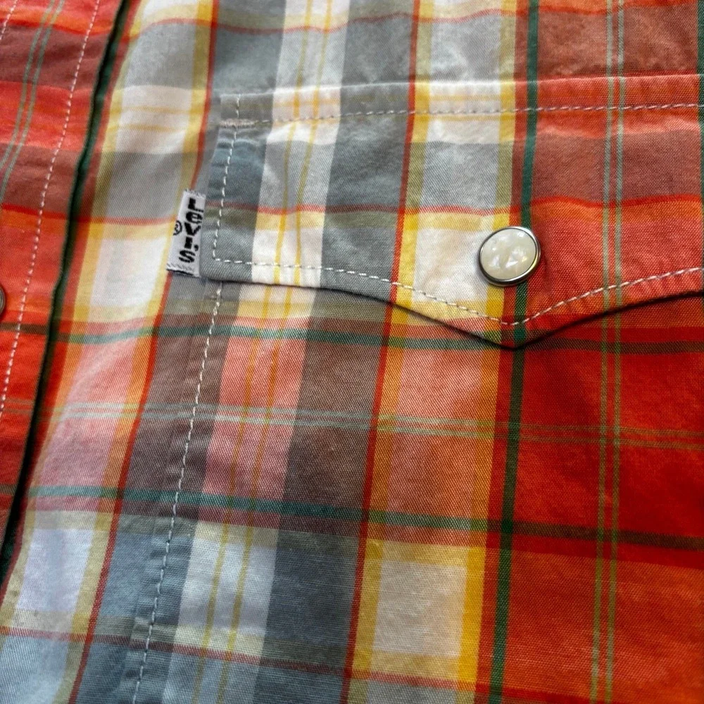 Levi's Pearl Snap Shirt Plaid Cotton Long Sleeve (C20)‎